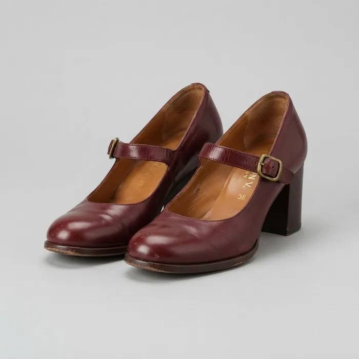 Burgundy leather block-heel shoes in good condition